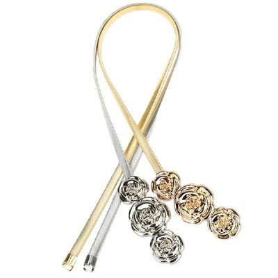

Chic Fashion Women Metal Belt Rose Clasp Front Stretch Spring Waist Strap Elastic Waistband GoldSilver