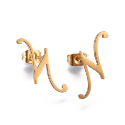 

304 Stainless Steel Stud Earrings Golden 12x15x1mm Pin 08mm