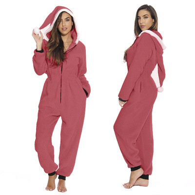 

Toponeto Womens Christmas Casual Zip Hooded Plush Jumpsuit