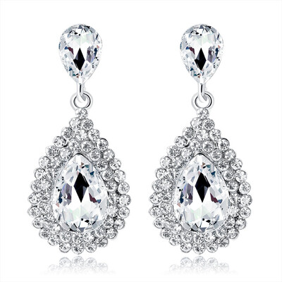 

New Jewelry Water Stud Earrings For Women Silver Color Brincos Wedding Rhinestone Earring Jewelry Drop shipping