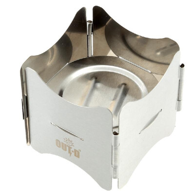 

Portable Folding Stainless Steel Pot Stand with Tray Solid Fuel Stove Stand