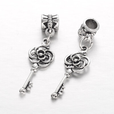 

Flower Skeleton Key Tibetan Style Alloy European Dangle Beads Large Hole Pendants Antique Silver 40mm Hole 5mm