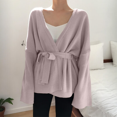 

Toponeto Women Winter Fashion Ladies Solid Color Bandage Long Sleeve Loose Outwear Coat