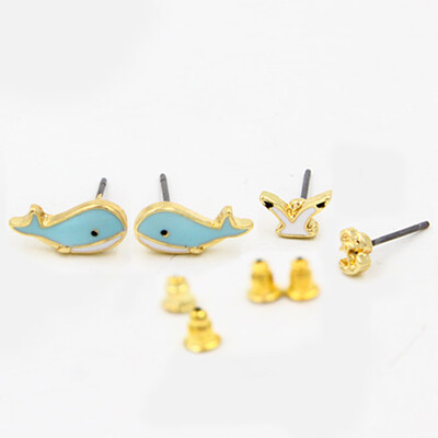 

Cute Blue Whale Seagull Anchor Design Rhinestone Earring