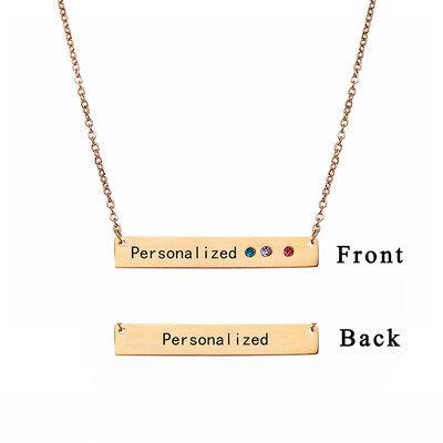 

Engraved on Double Sides Blank Bar Pendant Necklace Rhinestone Custom Nameplate Date Encourage Word Letter Personalized Necklace