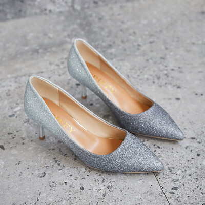 High-heeled shoes women 2019 spring&autumn new sexy thin heel pointed shallow mouth womens shoes gradually changing wedding s