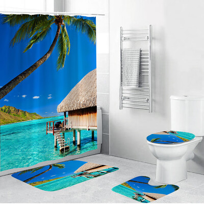 

Gobestart 4PCS Non Slip Toilet Polyester Cover Mat Set Bathroom Shower Curtain