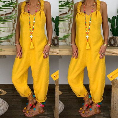 

Womens Casual Loose Linen Pants Cotton Jumpsuit Strap Harem Trousers Overalls