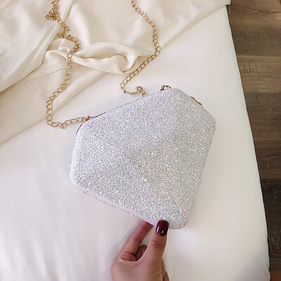 

Advanced foreign gas bag personality chic sequins small bag new 2019 chain clip bag creative oblique satchel bag