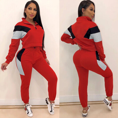 

Toponeto Women Sexy Long Sleeve Zipper Patchwork Blouse TopsLong Pants Suit Sets