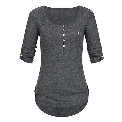 

Women Fashion Autumn Concise Casual Solid Color All-match Round Collar Pullover T-shirts