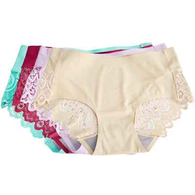 

4 strip ice silk sexy seamless maiden lace cotton mid-waist hip breathable briefs