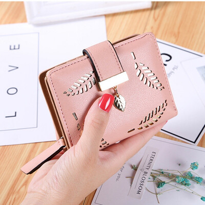 

Fashion Short Wallets For Women Leather Hollow Leaf Purse Money Bags Female Zipper Purse Card Holder Cartera Mujer Wallets