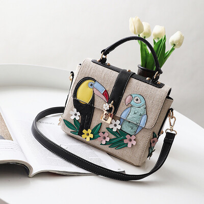 

Cute Women Messenger Bag Female Lady Birds Appliques Handbag Nature Lock Floral Flower Cartoon Canvas Shoulder Bag Crossbody Bag