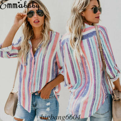 

Women OL Style Loose Casual Blouse Long Sleeve Tops Sheer Button Down Shirt