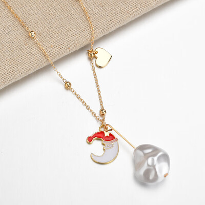 

Trendy Simulated Pearls Gold Necklace For Women Christmas Socks Snowman Santa Claus Pendant&Necklace Fashion Jewelry Gifts 2019