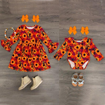 

AU Little Big Sister Romper Dress Outfits Floral Kids Baby Girl Matching Clothes