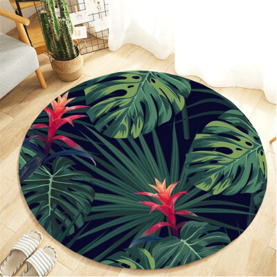 

Toponeto Tropical Plant leaves Pattern Round Flannel Bathroom Kitchen Carpet 80cm