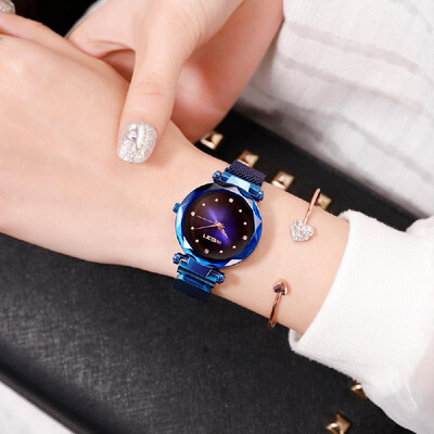 

Women Fashion Casual Starry Night Watch Lady Simple Alloy Mesh Band Quartz Wrist Watch