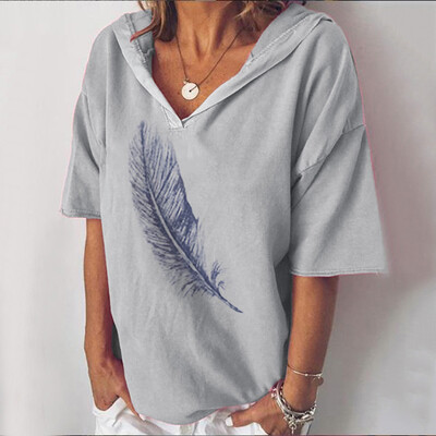 

Starmoon Women Fashion Casual Short Sleeve V-neck Printed Hooded Tops T-Shirt Blouse