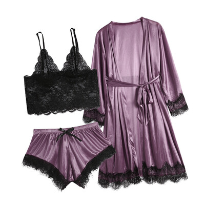 

Toponeto Women Sexy Lace Lingerie Nightwear Underwear Sleepwear Dress 3PC Suits