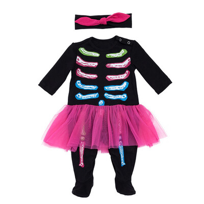 

2pcs Newborn Kids Baby Girls Skull Clothes Costume Romper Jumpsuit Headband Outfit