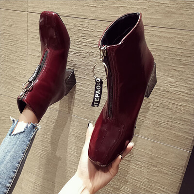 

Retro Martin Boots Womens English Wind Autumn Shoes with Slim Rough heels&Ins Tidal Zipper Shoes