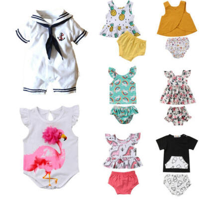 

Cotton Infant Kids Baby Girl Boy Floral Romper TopPP Pant Outfit Clothes Summer