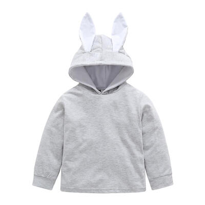 

Autumn Cute Rabbit Ears Baby Hoodies Warm Children Cotton Solid Color Tops