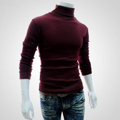 

Hedging Solid Style Men Boutique Long Sleeve T Shirt Fashion Casual Slim High Collar Bottoming Shirts