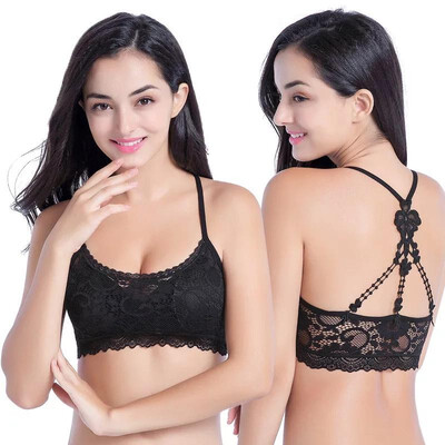 

Women Sexy Semi-Sheer Crochet Lace Bra Skinny Strap Padded Bralette Lingerie Underwear Bandage Crop Top WhiteBlack