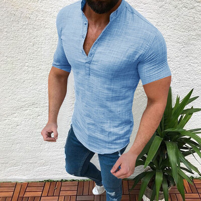 

Toponeto Mens Casual Blouse Cotton Linen T-shirt Loose Tops Short Sleeve Tee Shirt