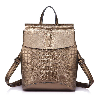 

REALER backpack women split leather school bags for teenage girls travel back pack ladies shoulder bag crocodile prints pink Bag