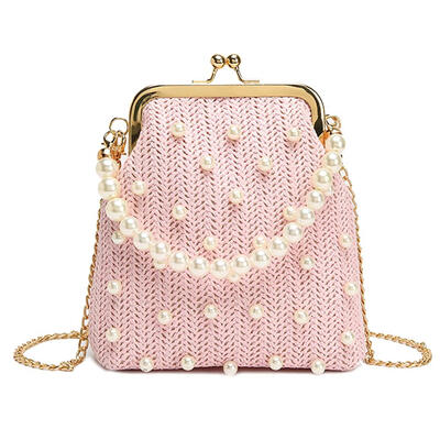 

Pearls Decor Shoulder Messenger Handbags Women Straw Chain Crossbody Bags