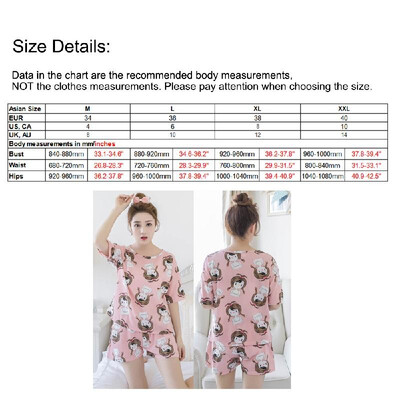 

Summer Womens Pajama Set 2PcsSet Short Sleeve Top & Shorts Cartoon Casual Sleepwear