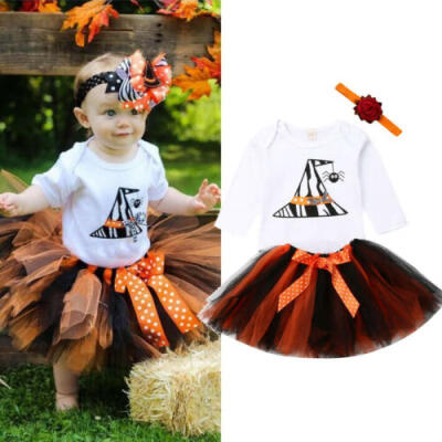 

US 3PCS Newborn Baby Girl Halloween Outfits Clothes Romper Tutu Skirts Dress Set