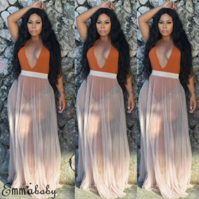 

US Women Bikini Cover Up Swimwear Sheer Beach Maxi Wrap Skirt Sarong Pareo Dress