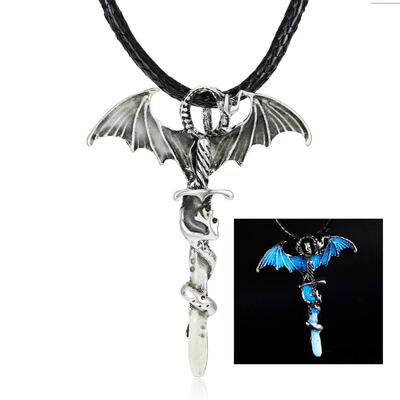 

Hot dragon cross Punk Luminous Vintage Dragon Pendants & Necklaces GLOW in the DARK amulet Chain Gift Glowing jewelry for Women