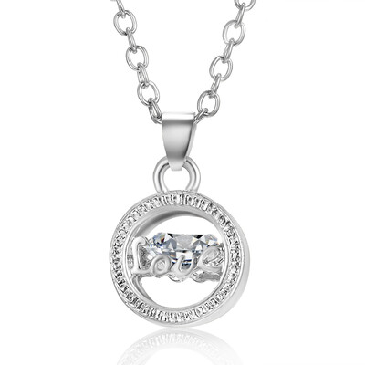 

Alloy Cubic Zirconia Pendant Necklaces Letter Love Round Circle Charm Chain Necklace Women Jewelry Collar Female Accessories