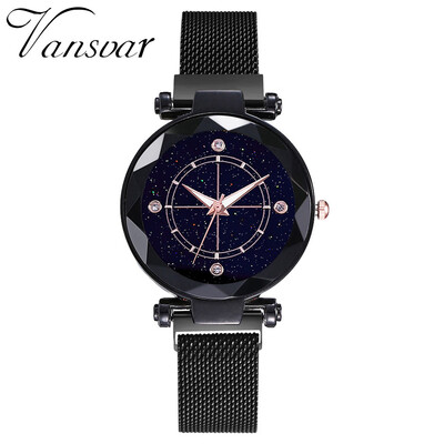 

RM Vansvar Fashion Women Magnet Buckle Starry Sky Watch Mesh Belt Ladies Watch