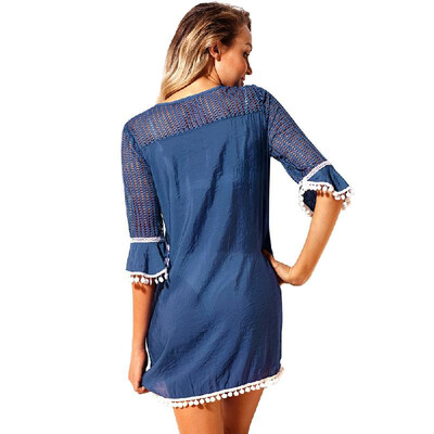 

Sexy Women Beach Cover Up Dress Crochet Lace Hollow Out Half Sleeves Loose Swimwear Beachwear