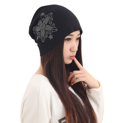 

New Fashionable Warm Women Hat Diamond Floral Gorro Beanie Hip Hop Cap