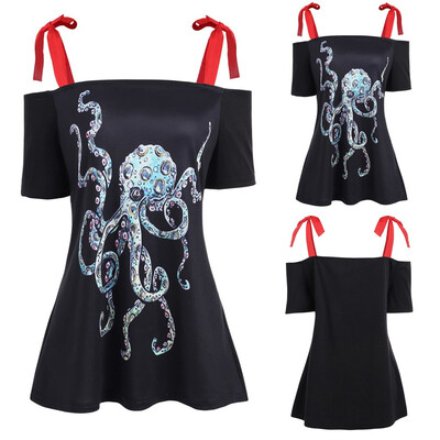

Starmoon Fashion Womens Short Sleeve Octopus Print Plus Size Short Sleeve T-shirt Top