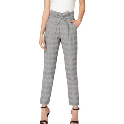 

Plaid Print Harem Pants Women Capris High Waist Summer Belt Long Trousers