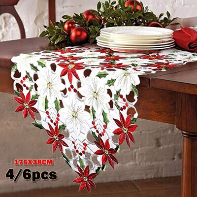 

46PCS 175X38CM Christmas Tablecloth Printed Embroidered Christmas Table Runners Elegant Table Flag