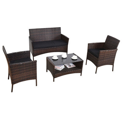 

4 pcs Outdoor Patio Rattan Furniture Set Table Shelf Sofa-Black