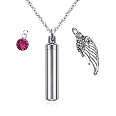 

Cremation Jewelry Urn Necklace for Ashes with Angel Wing Charm & Cylinder Eternity Stainless Steel