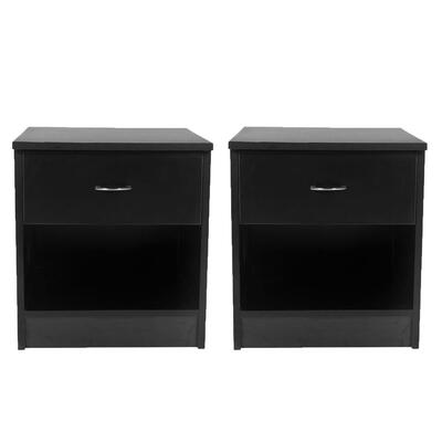 

Set of 2 Black Bedroom Night Stand Bedside Table Furniture Open Storage WDrawer