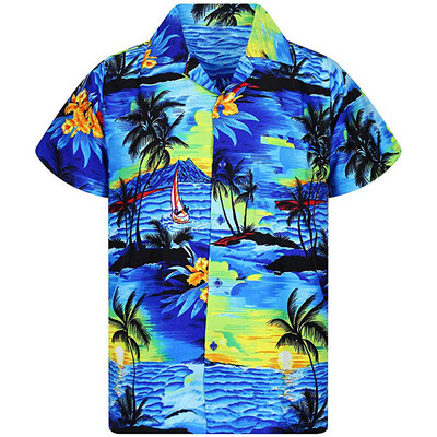 

Tailored Fashion Mens Casual Button Hawaii Print Beach Short Sleeve Quick Dry Top Blouse