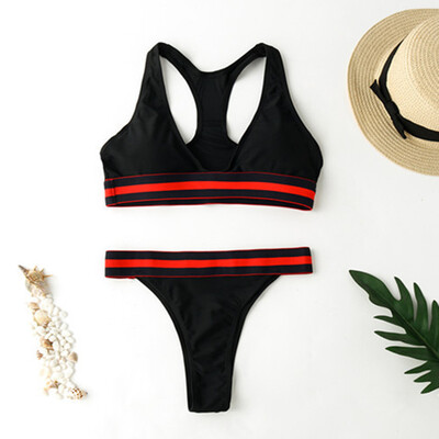 

Roseonmyhand Women Solid color sports vest-style split bikini sexy wide-sleeved swimsuit